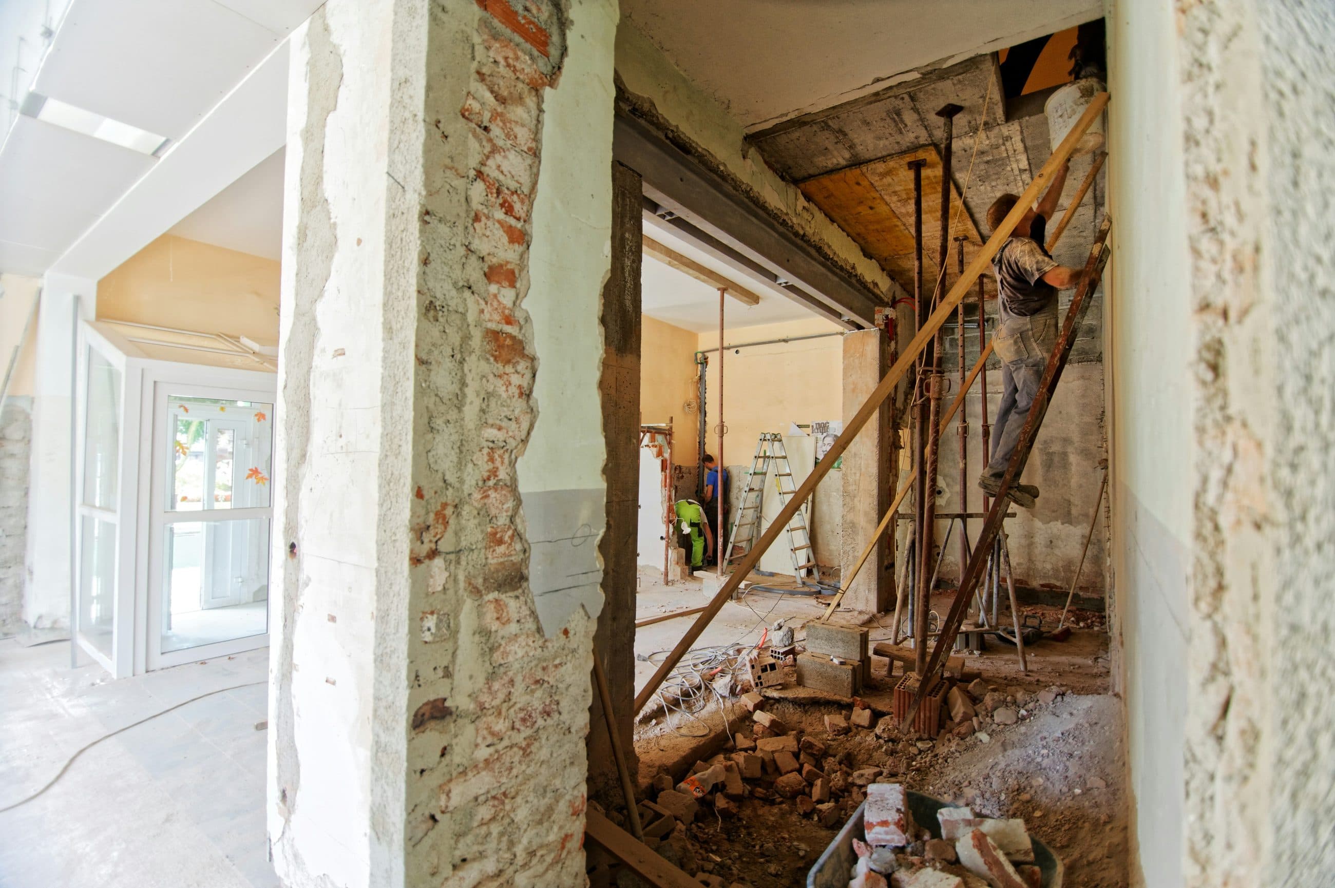 Interior stripped back to structure during a renovation project